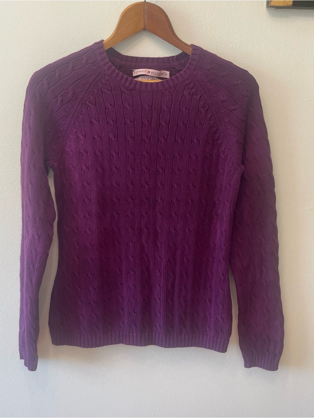Tommy Hilfiger Plum Purple Cotton overdyed Cable Knit Sweater M Classic Prep